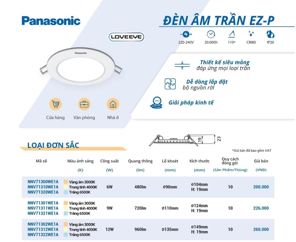 Đèn LED Âm Trần Panasonic Ez-P Series Tròn 12W - NNV71322WE1A